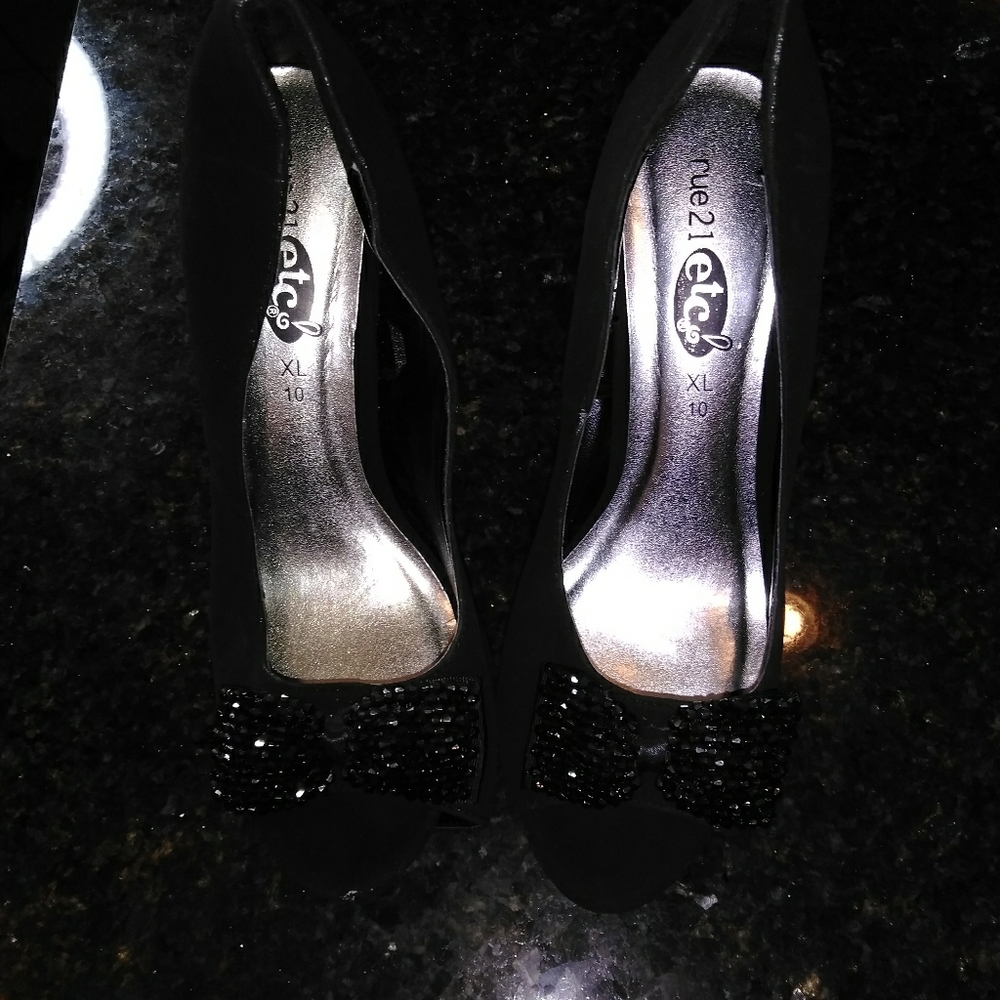 Dress black rhinestone accented high heels